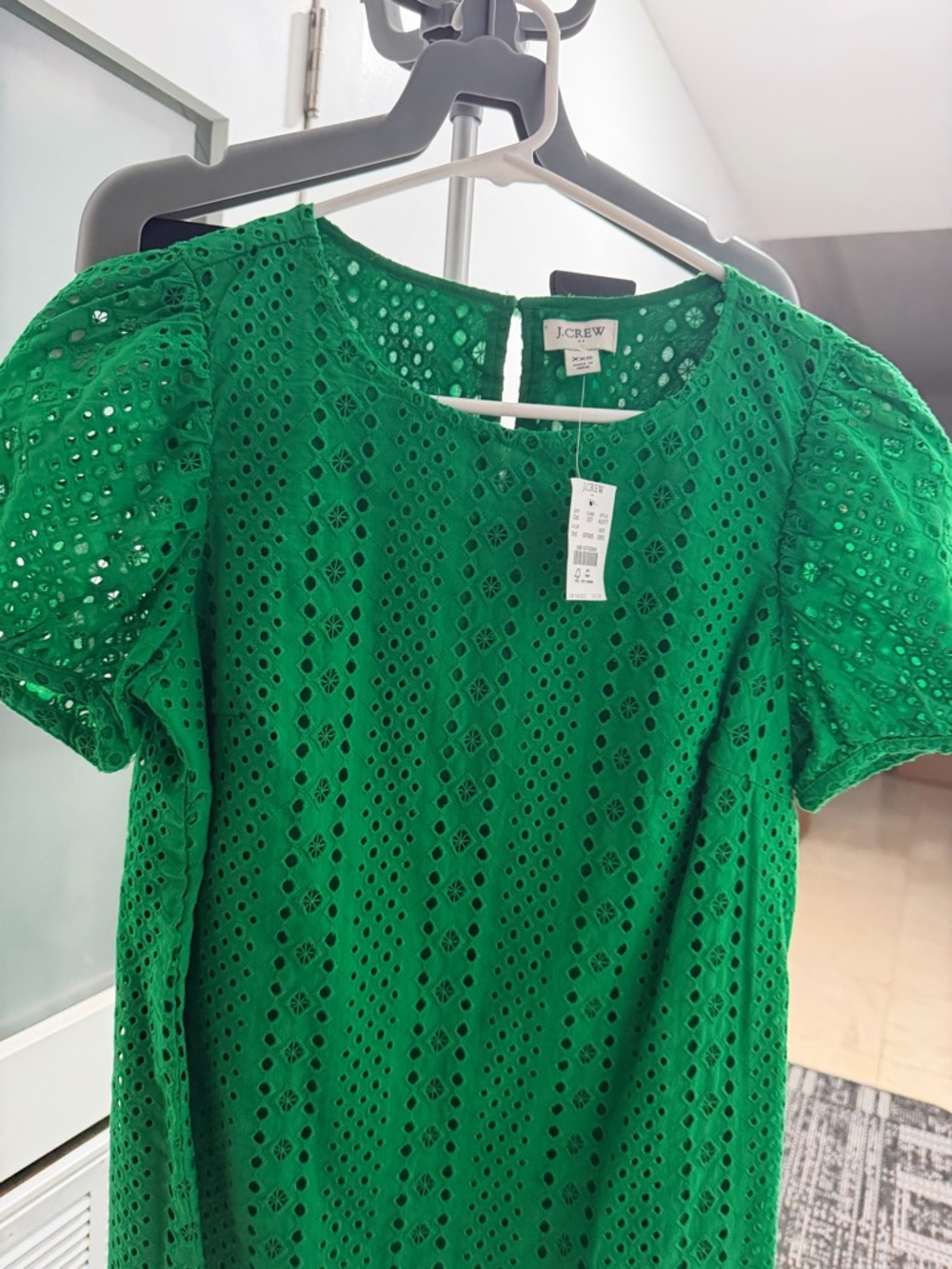 J. Crew Kelly Green Eyelet Puff Sleeve Dress